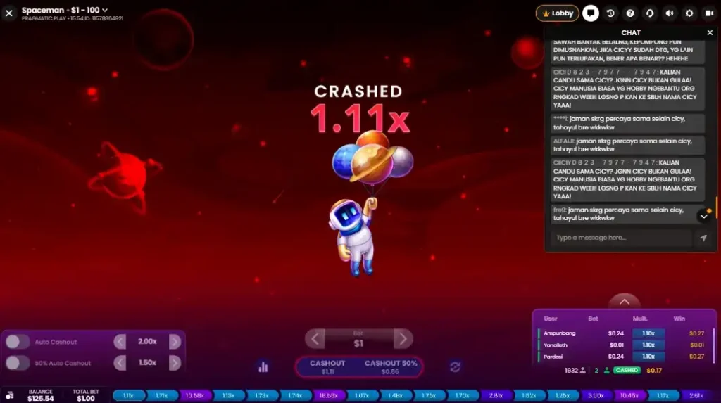 Spaceman game screenshot with crash at red background theme