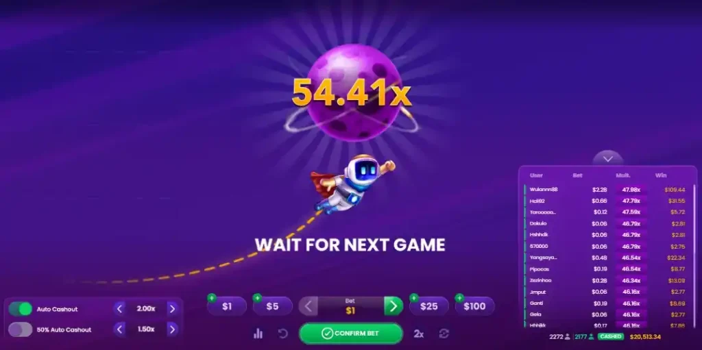 Astronot Spaceman terbang saat pengganda naik ke 54.41x
