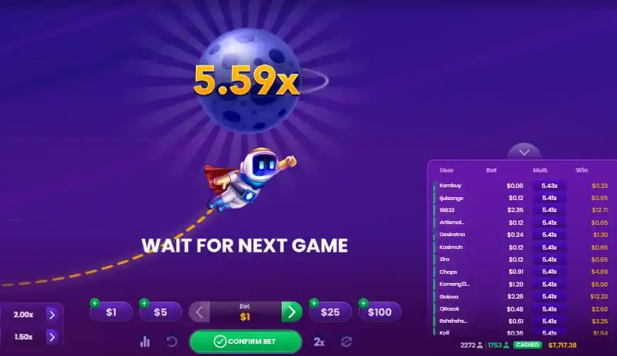 Spaceman round reaching 5.59x multiplier before drop