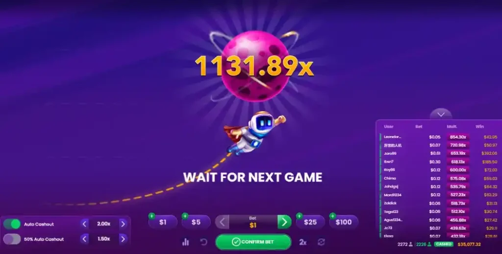 Spaceman medium multiplier round ending at 1131.89x